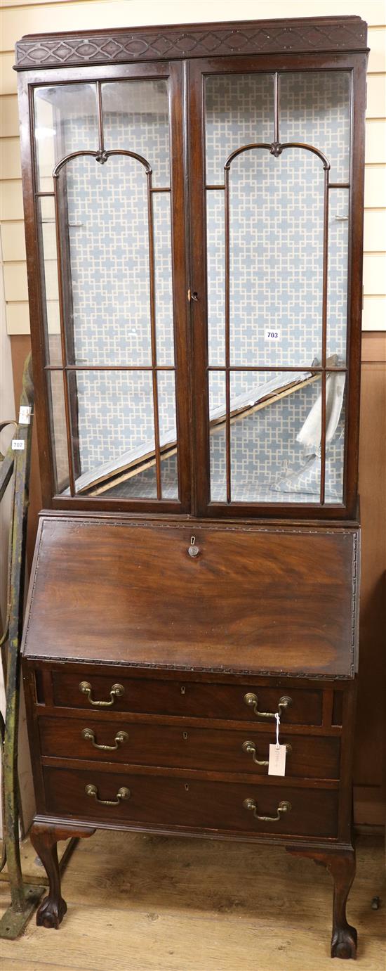A 1920s George III style mahogany bureau bookcase W.75cm